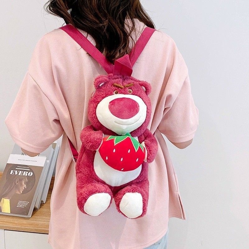 Ba lô Nhồi Bông Gấu Dâu Lotso,Ba Lô Đeo Vai Hình Gấu Hồng Xinh Xắn
