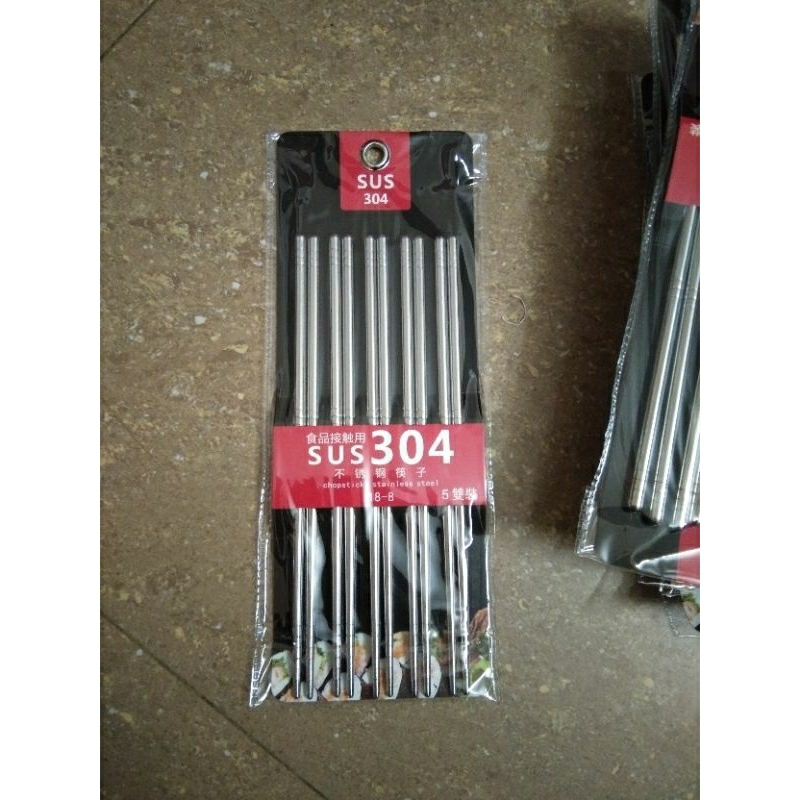 Bộ 5 đôi đũa inox 100% sus 304 chống trượt siêu bền đầu bo tròn