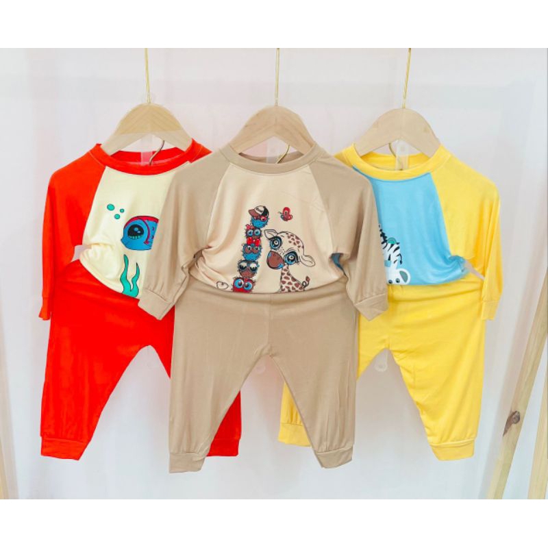 Bộ thun lạnh minky mom cho bé, bộ thun lạnh dài tay túi thật dễ thương cho bé trai bé gái