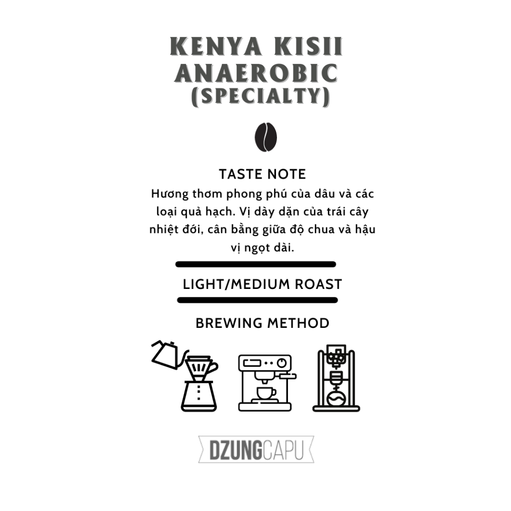 Cà phê Kenya Kisii AA - Sơ chế Anaerobic - gói 100g - DzungCapu Specialty Coffee