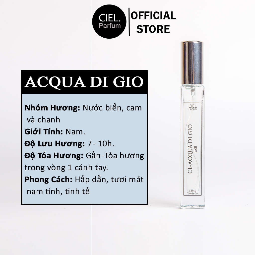 Nước hoa nam CL ACQUA DI GIO Edt chính hãng cao cấp CIEL Parfum phong cách hấp dẫn, tươi mát, nam tính, tinh tế
