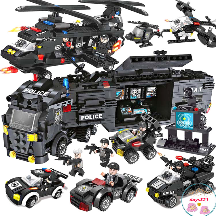 Bộ đồ chơi lắp ráp cảnh sát đặc nhiệm SWAT, mô hình xe cảnh sát, máy bay trực thăng, tàu thủy trên 800 chi tiết