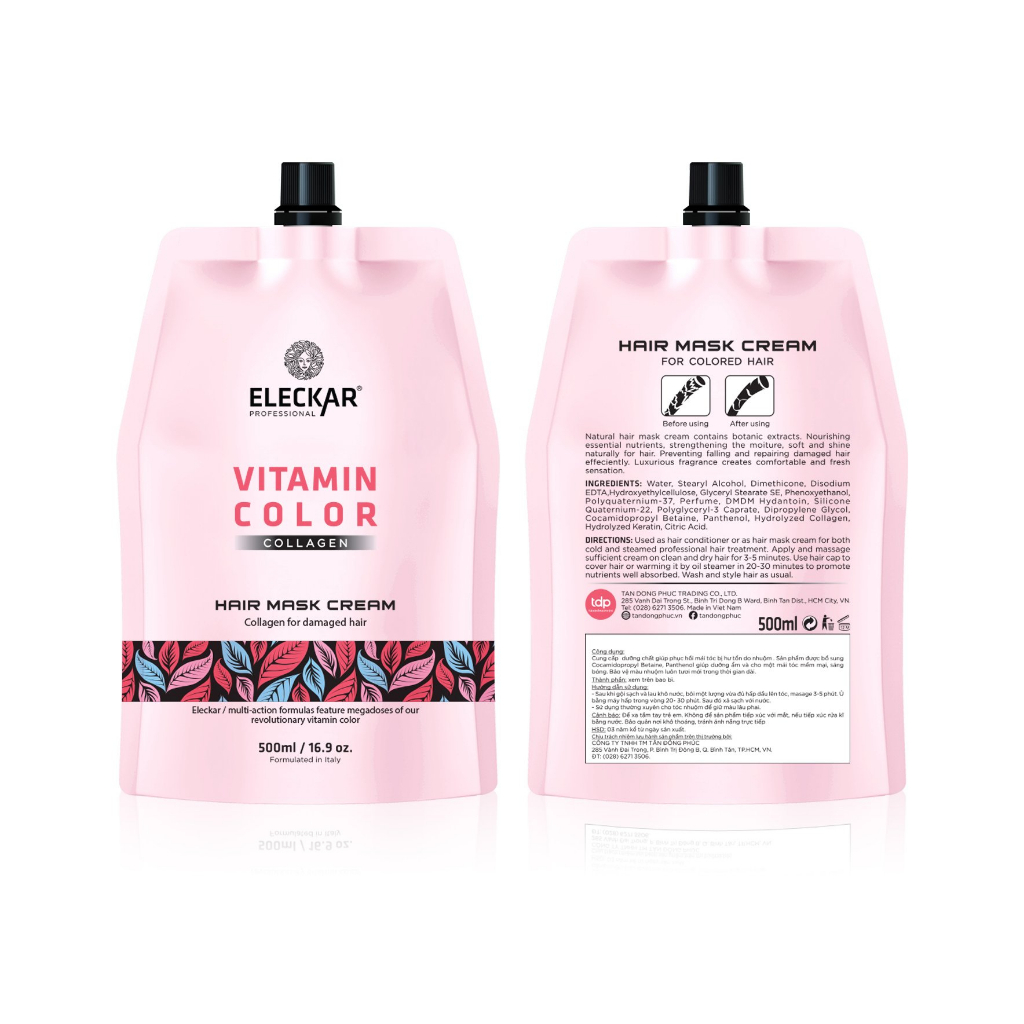 Hấp dầu giữ màu tóc nhuộm vitamin color collagen Eleckar 500ml