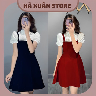 Váy nhung phối cổ dáng sơ mi có bigsize_haxuanstore