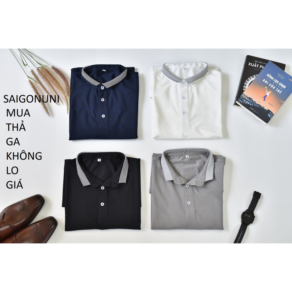 Áo thun nam cổ bo sọc SAIGONUNI cotton CVC co giãn 4 chiều, thoáng mát, thấm hút mồ hôi có size cho người BIG SIZE