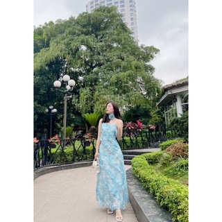 Đầm váy hai dây phối bèo tầng kèm tag hoa