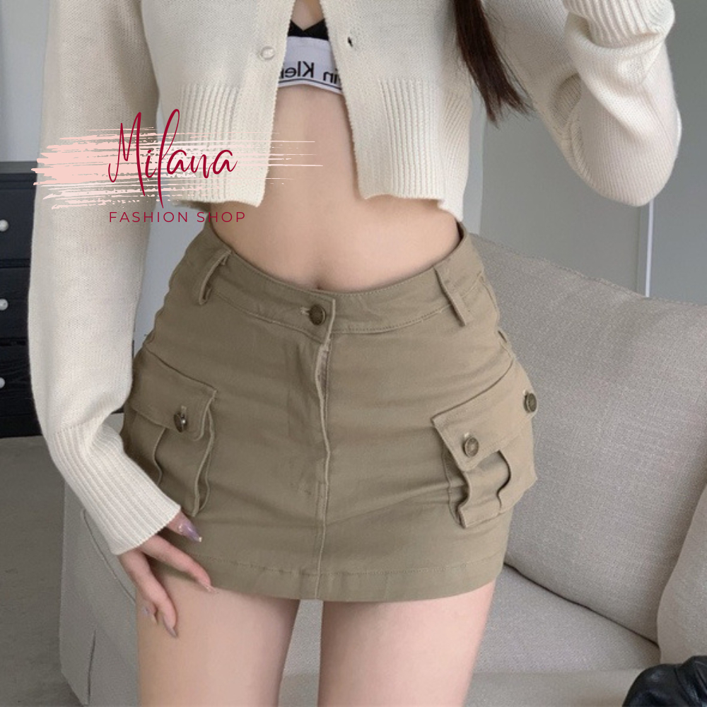 Chân Váy Chữ A , Chân Váy Kaki Túi Hộp Lưng Cao Màu Be Màu Đen Kèm Quần Trong Vải Dày Dặn Phong Cách Hàn Quốc Milana