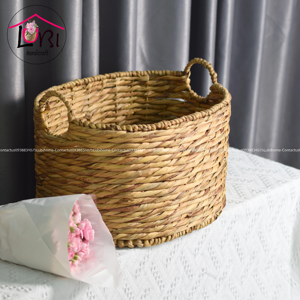 - Giỏ đựng đồ đan lục bình hình oval đan xoắn kẹp - sang trọng, cổ điển