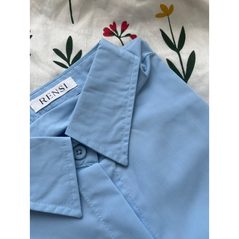 Áo sơ mi phông rộng thiết kế tay dài màu xanh pastel ulzzang RENSI