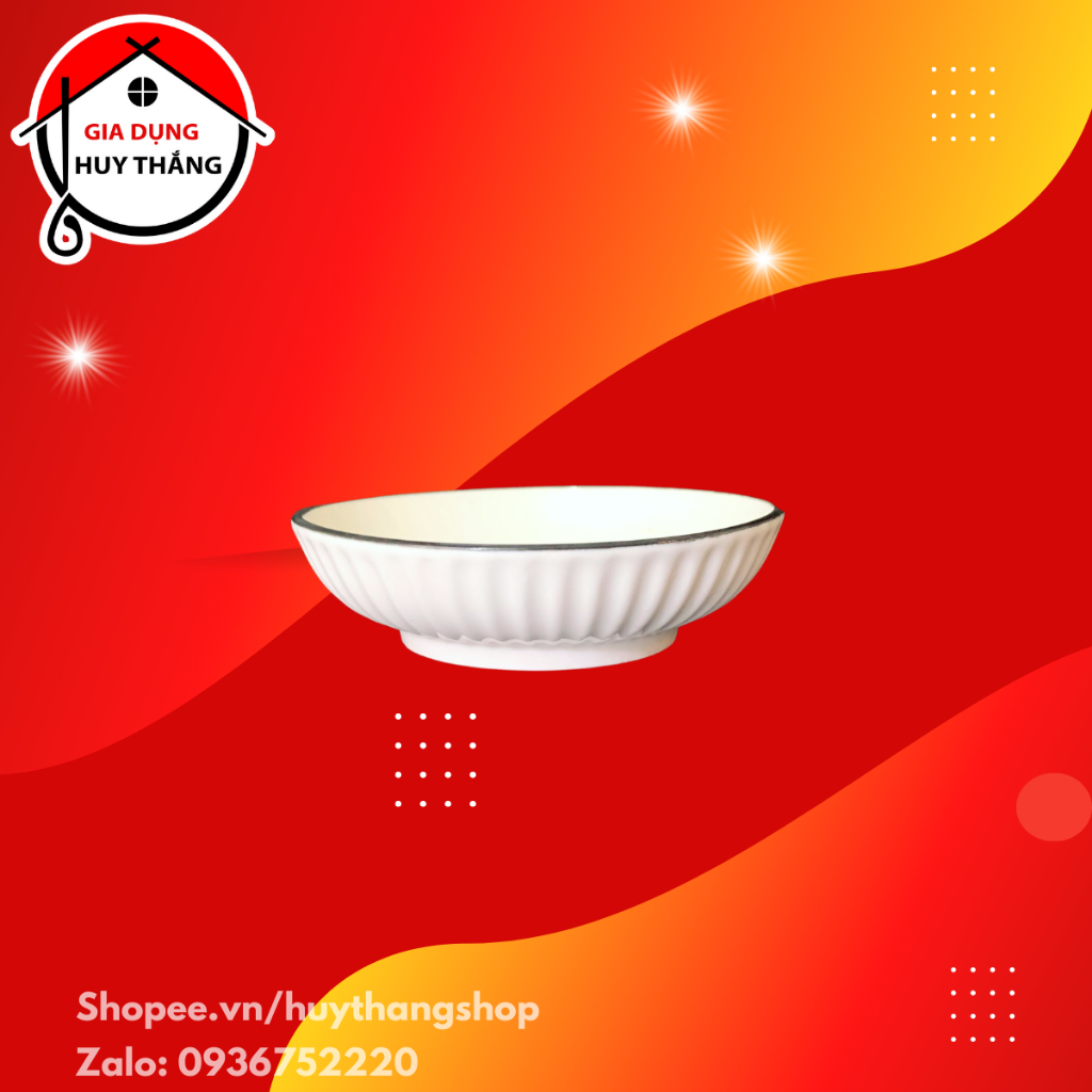 Đĩa chấm muối sứ trắng viền đen Seka cao cấp
