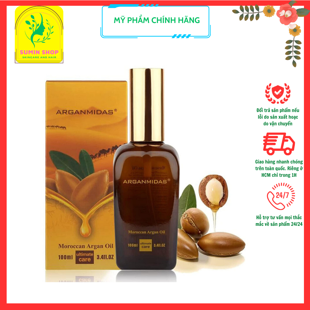 Tinh dầu phục hồi tóc hư tổn khô xơ Arganmidas Moroccan Argan Oil 100ml ( New 2023 )
