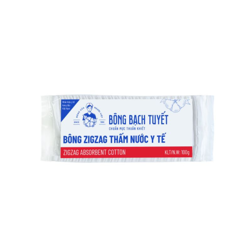 Bông y tế Bạch Tuyết  thấm nước  zigzag 100g