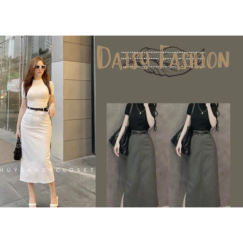 Set đồ công sở, set ba món,set áo cổ tròn ôm kèm váy kaki tặng belt thanh lịch sang trọng Đủ size DaisyFashion