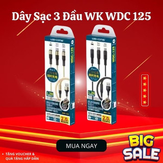 Dây sạc 3 đầu wk wdc 125 - cáp sạc dây dù nhiều đầu ra ip, type c, micro usb cho điện thoại