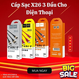 Cáp sạc x26 3 đầu cho điện thoại, pin dự phòng - dây sạc 3 đầu đa năng