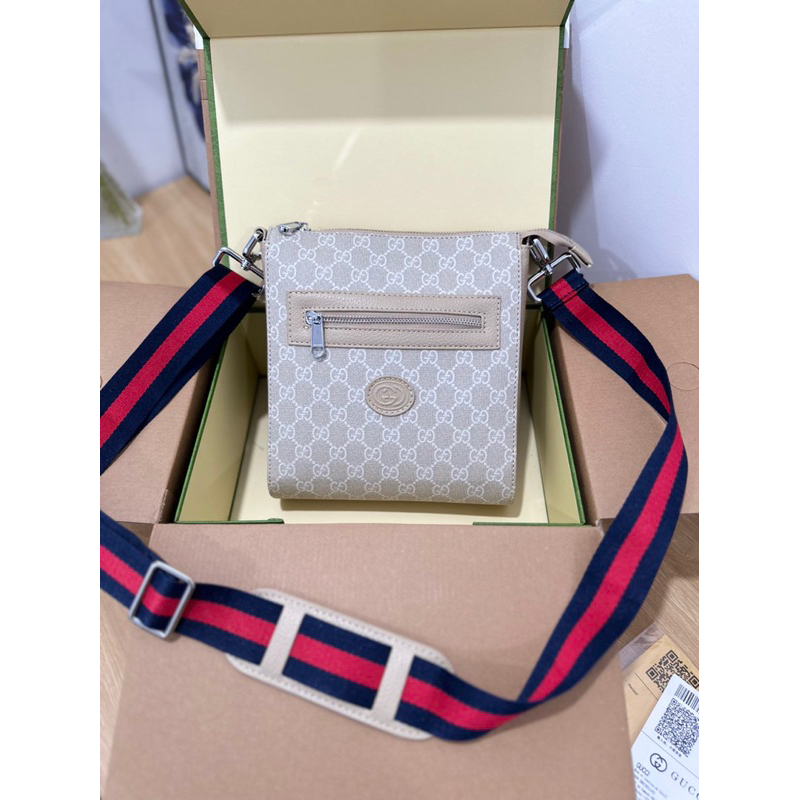 Bag đeo chéo full 2 box hoạ tiết vân xám siêu nét - Túi nam cao  cấp kem 2 hộp