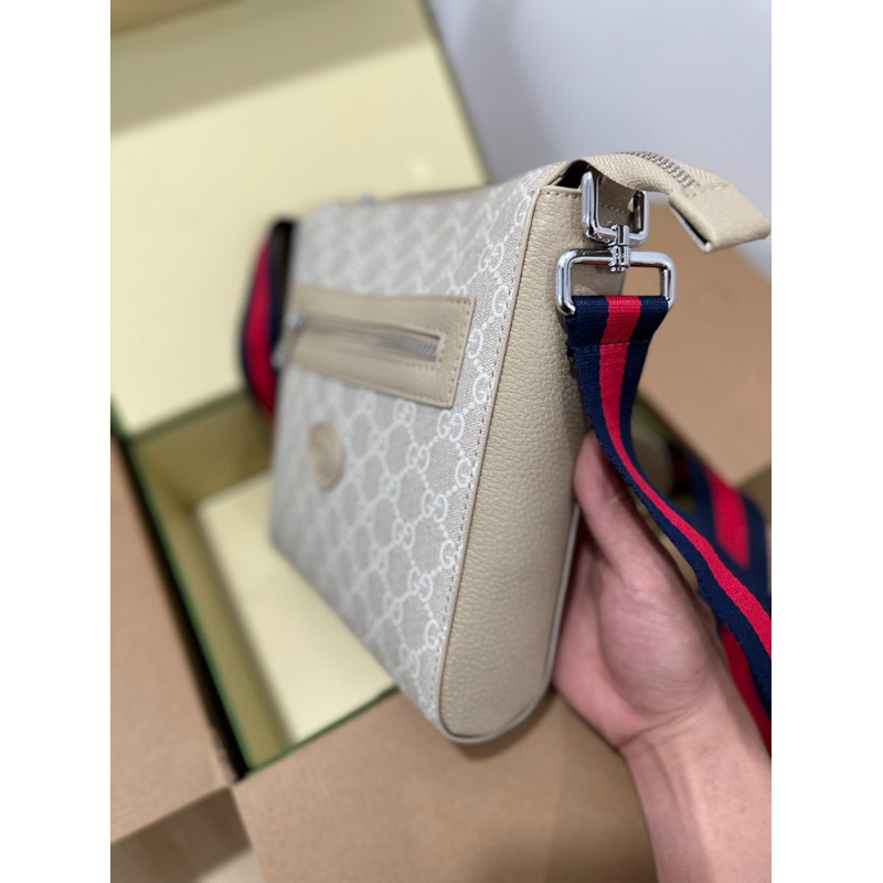 Bag đeo chéo full 2 box hoạ tiết vân xám siêu nét - Túi nam cao  cấp kem 2 hộp