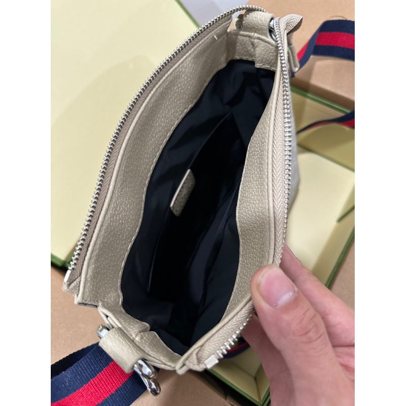 Bag đeo chéo full 2 box hoạ tiết vân xám siêu nét - Túi nam cao  cấp kem 2 hộp