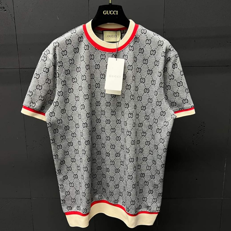 Áo Thun GG Xám Bo Dệt Tăm ❤ Áo Phông Cotton 3158 Chất Dày Dặn Dáng Rộng Nam Nữ NVA294