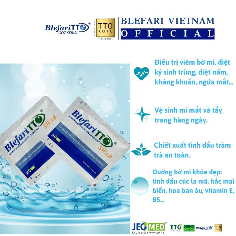 1 Gói/miếng vệ sinh gạc lau bờ mi, tẩy trang mắt tràm trà BLEFARI TTO SWAB (Jeomed Pharma)