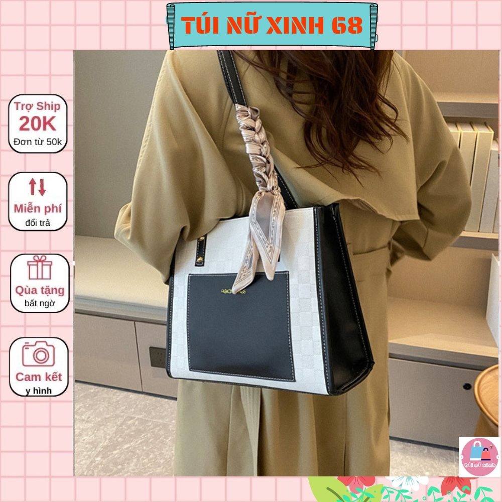 Túi xách nữ cao cấp túi tote công sở đi học đi làm thời trang nữ da 2 ly kẻ ô kèm khăn siêu xinh Tuinuxinh68 725