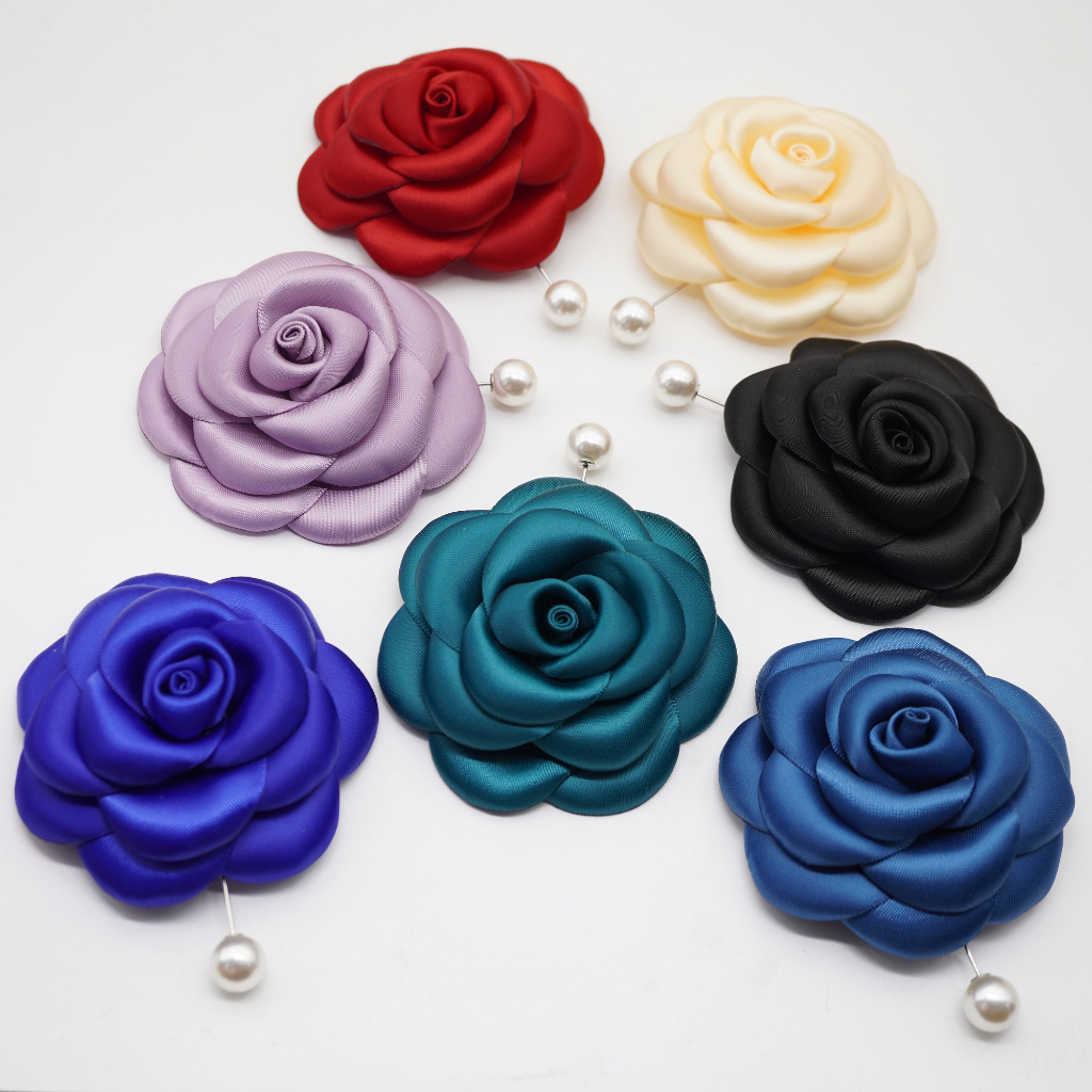 Hoa cài áo Thủ công cao cấp NhanDo Handmade Hoa hồng Lụa - 7 màu đk khoảng 8.5cm