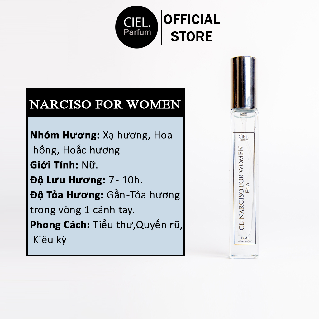 Nước hoa nữ cao cấp CL NARCISO FOR WOMEN Edp chính hãng CIEL Parfum phong cách Tiểu thư, Quyến rũ, Kiêu kỳ