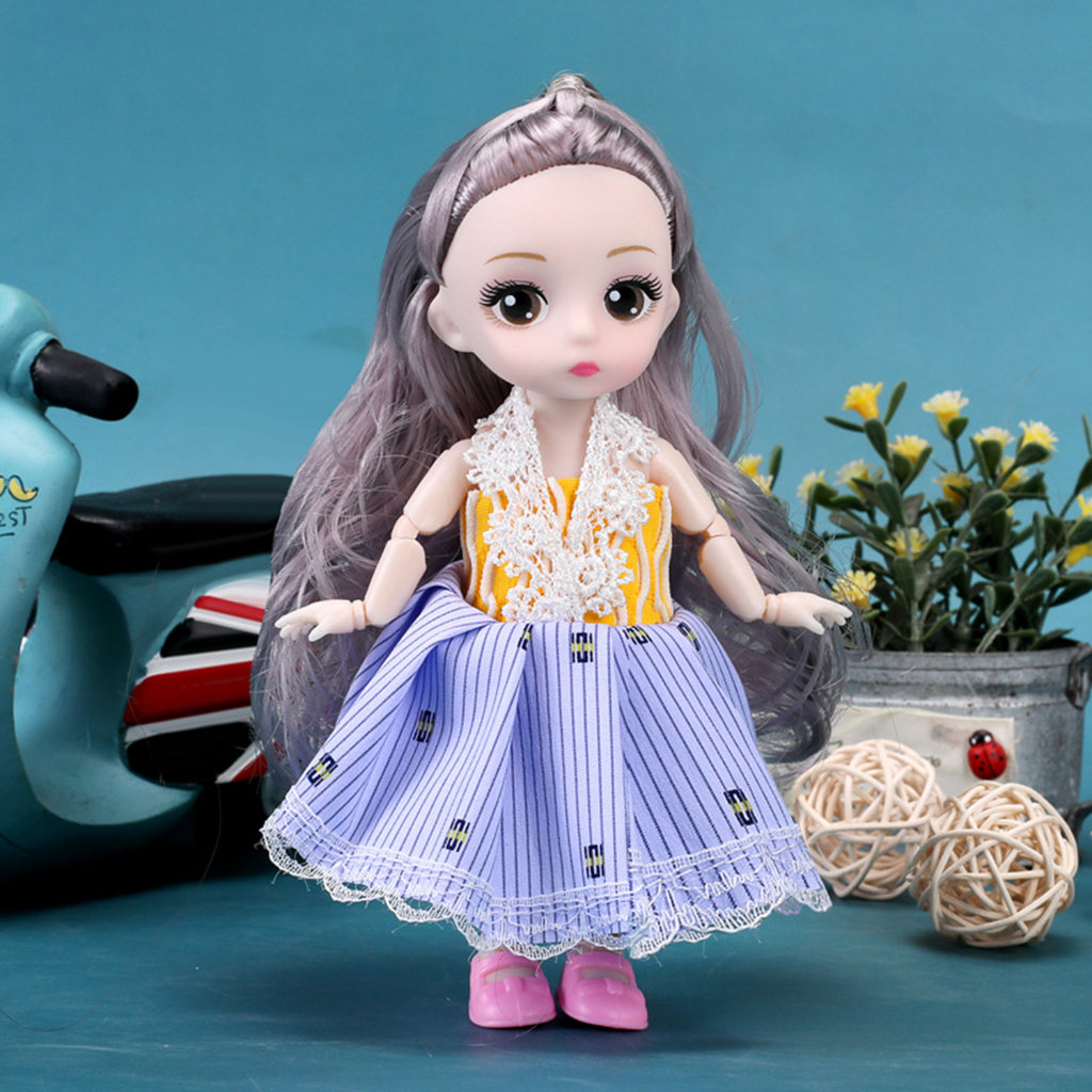 Búp bê barbie 3D có khớp xoay, đồ chơi cho bé gái công chúa mini 17cm kèm quần áo xinh xắn - BBB01