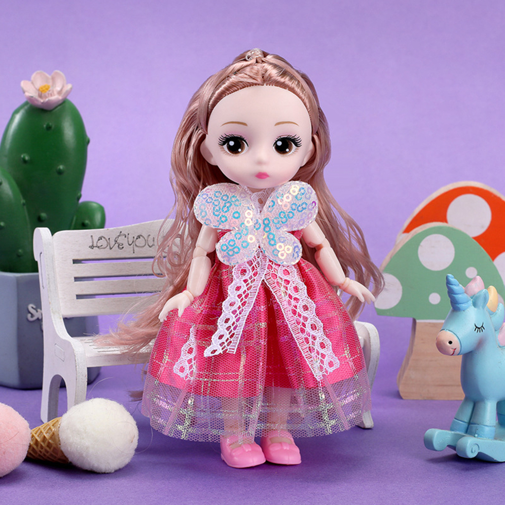 Búp bê barbie 3D có khớp xoay, đồ chơi cho bé gái công chúa mini 17cm kèm quần áo xinh xắn - BBB01