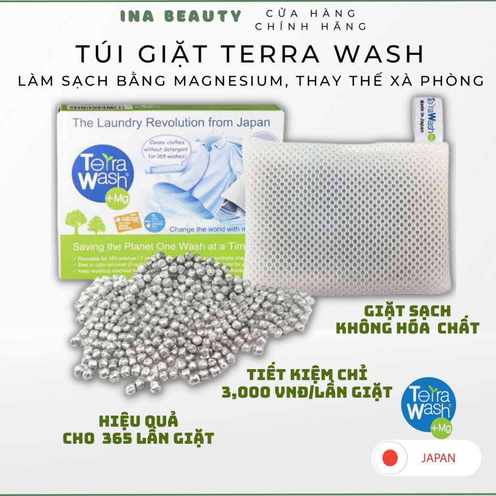 Túi giặt thông minh Terra Wash Mg Eco Laundry công nghệ Nhật Bản làm sạch bằng Mg+ không cần xà phòng, an toàn
