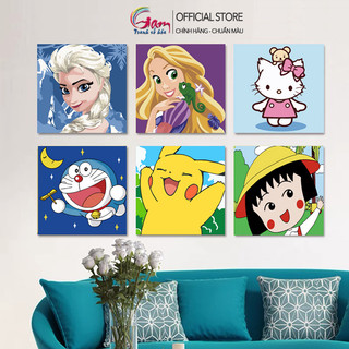 Tranh tự tô màu theo số cho Bé tập tô Hình tô màu Công chúa Pikachu Doraemon size mini 20x20cm