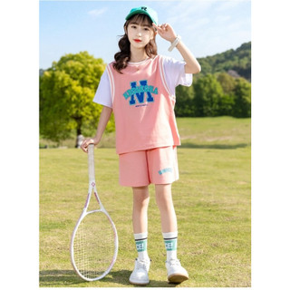 Bộ quần áo màu hè bé gái 18-45kg mẫu chữ M 2 màu xinh xắn. Thiết kế mới, cá tính. HA27