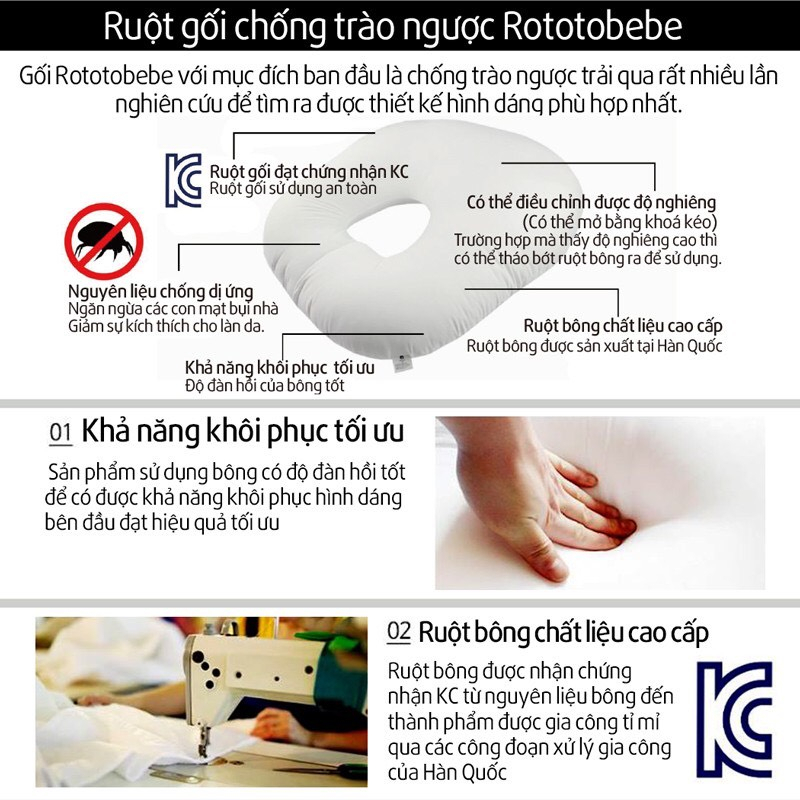 Gối chống trào ngược Rototo Bebe cao cấp hàng chính hãng Hàn Quốc cho bé từ sơ sinh
