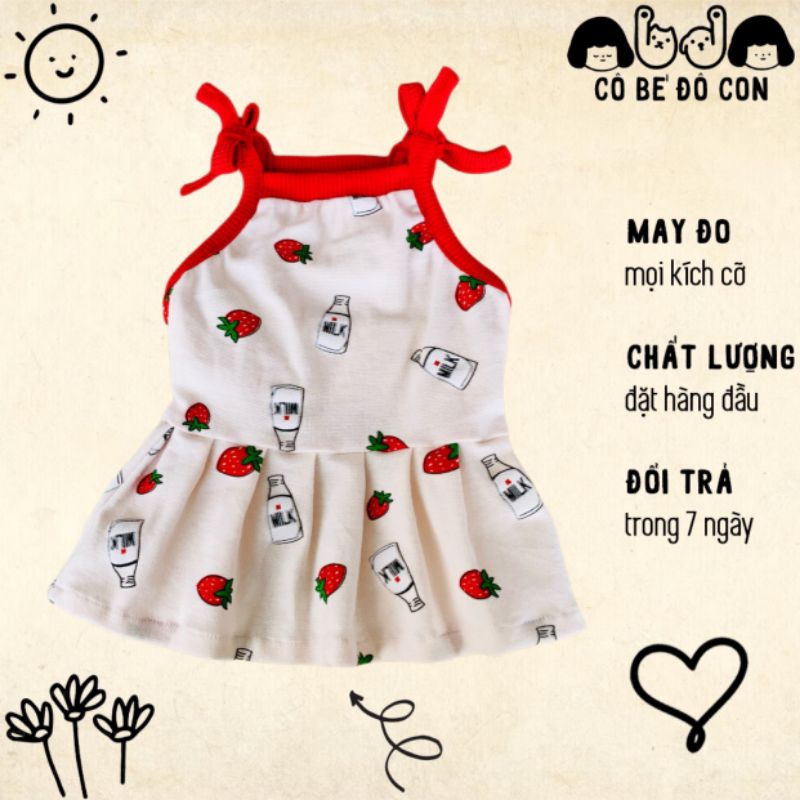 Đủ Size XS - 2XL - Đầm Dây Thú Cưng Chó Mèo Hoạ Tiết Quả Dâu Cute - Cô Bé Đô Con