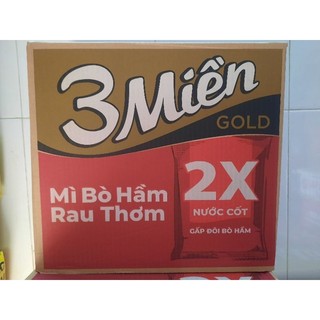 Mì 3 miền Gold Bò hầm rau thơm thùng 30 gói x 75g (tặng 2 gói)