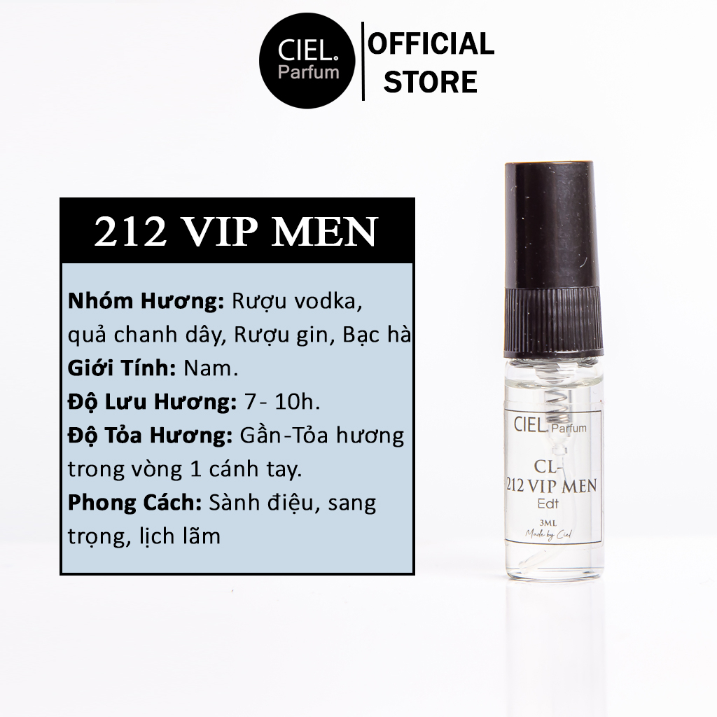Nước hoa nam CL 212 VIP MEN Edt chính hãng cao cấp CIEL Parfum phong cách sành điệu, sang trọng, lịch lãm