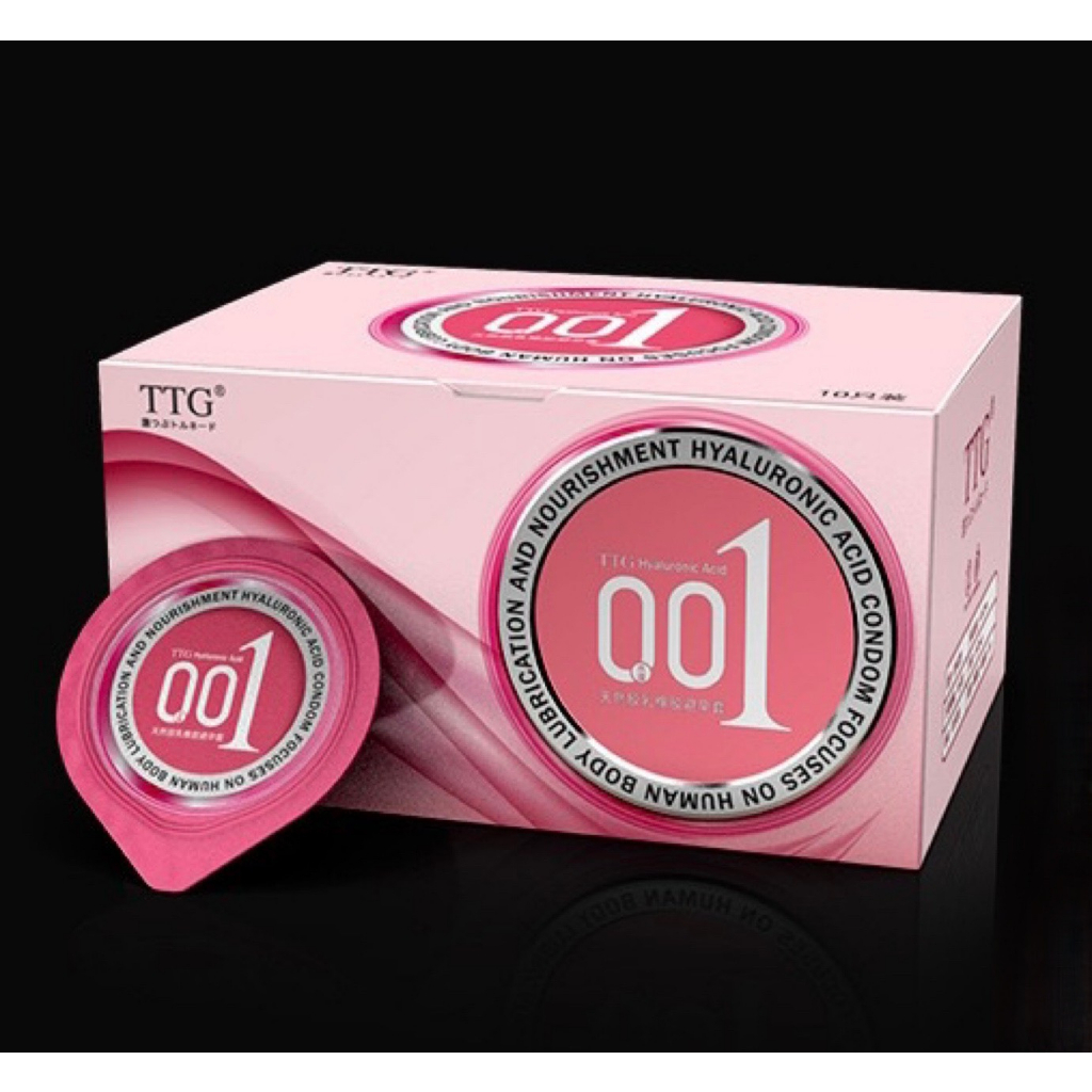 Bao cao su TTG 0.01mm màu hồng, gai tăng khoái cảm, gel gốc nước, hương vani olo, hộp 10 bcs