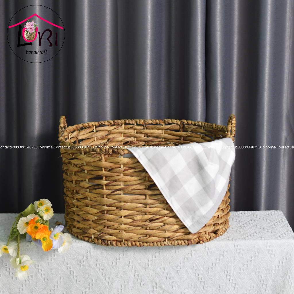 - Giỏ đựng đồ đan lục bình hình oval đan vặn - sang trọng, cổ điển
