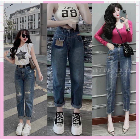 Quần jean bò baggy nữ cạp cao viền giữa phong cách Hàn Quốc sành điệu style 2023 MS160