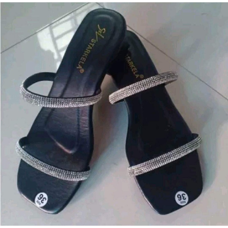 Dép gót nữ 4p 2 dây đính đá sang chảnh big size 35_45