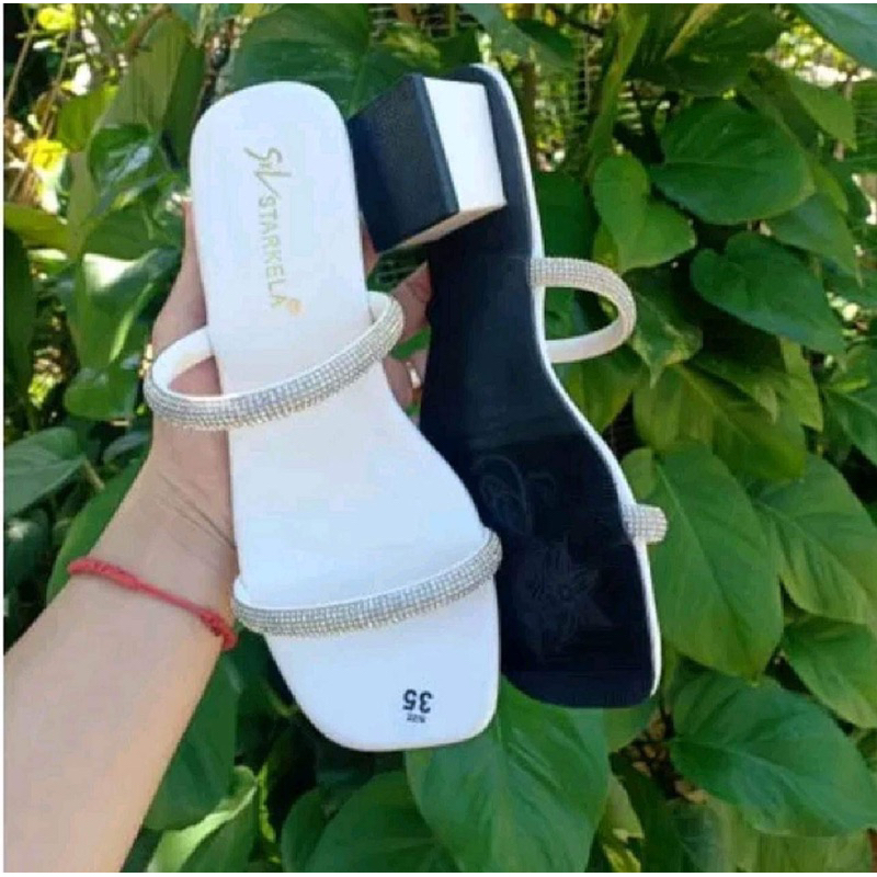 Dép gót nữ 4p 2 dây đính đá sang chảnh big size 35_45