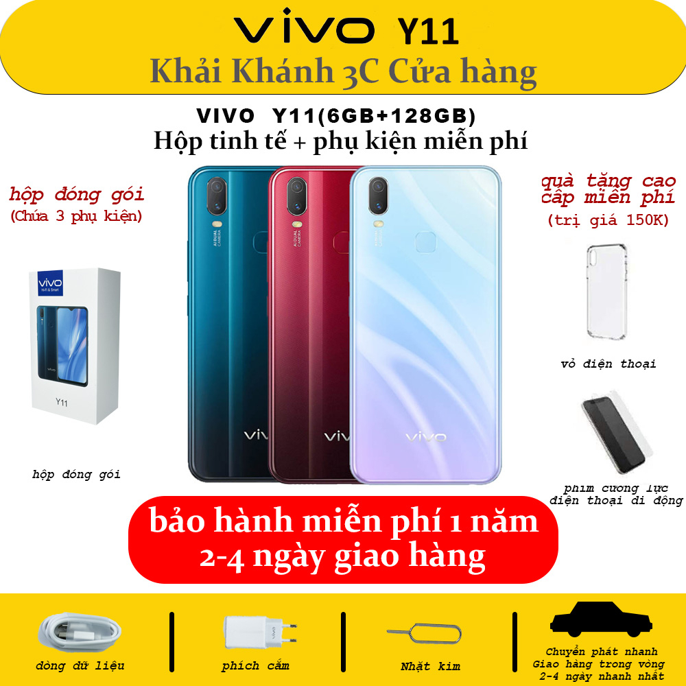 điện thoại Vivo Y11 2sim Ram 6G/128G-6.35 inch Màn hình giọt nước , Camera sau: Chính 13 MP,pin tận 5000mAh