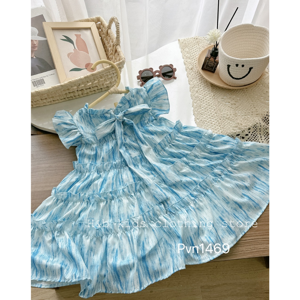 (8-20kg) Váy Đầm Công Chúa Hè Babydoll Trẻ Em Màu Xanh Mát Đi Biển - Du Lịch Cho Bé Gái - CAFE_BABY062