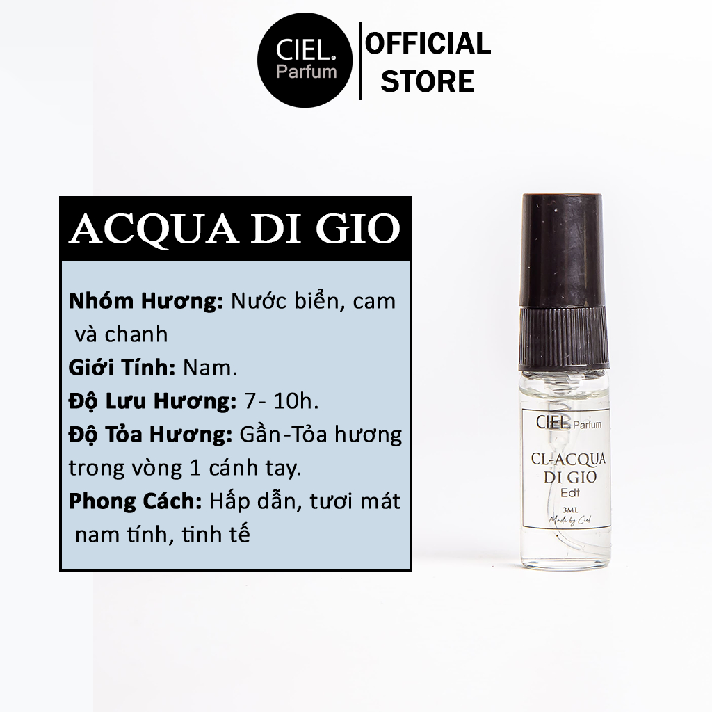 Nước hoa nam CL ACQUA DI GIO Edt chính hãng cao cấp CIEL Parfum phong cách hấp dẫn, tươi mát, nam tính, tinh tế