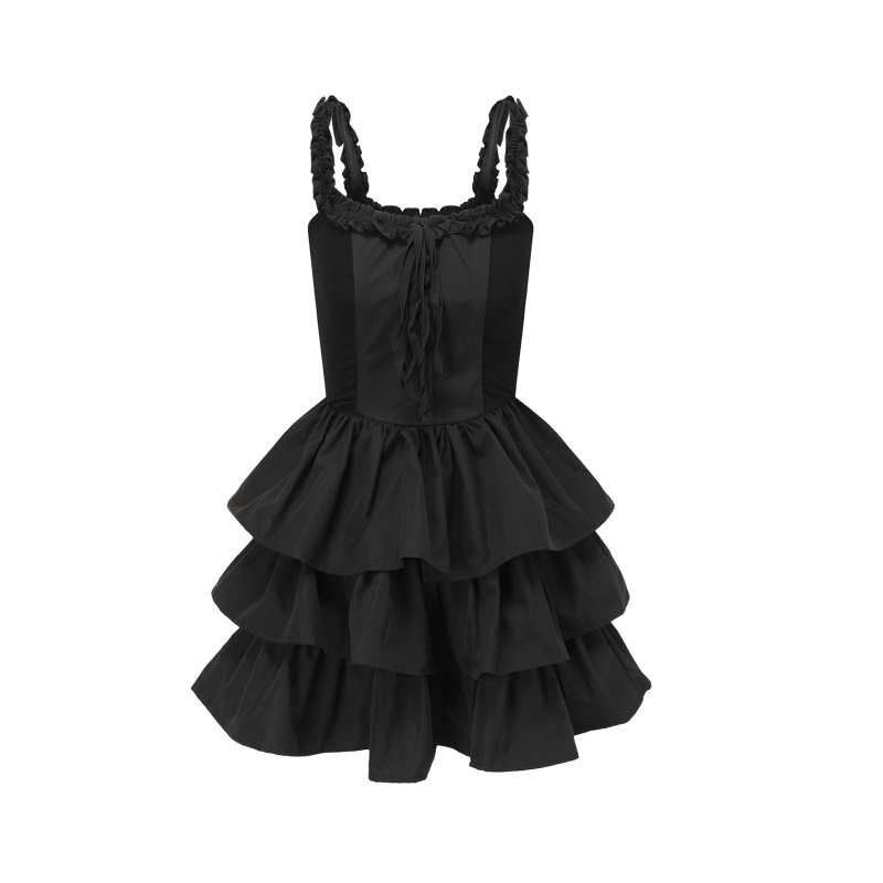 đầm 2 dây đen phong cách cá tính gothic