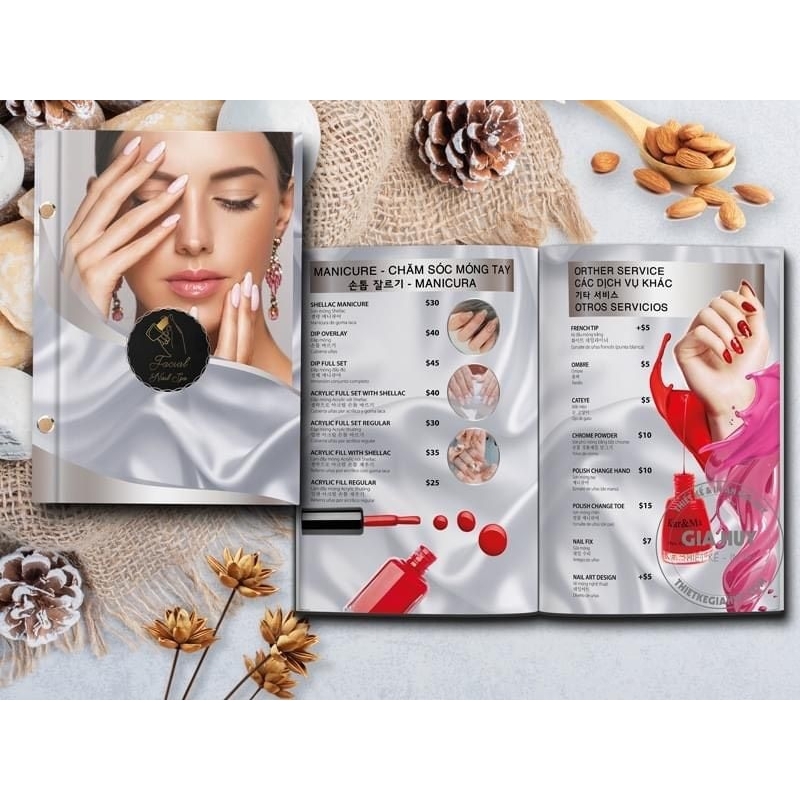 Bảng Menu /Bảng Giá Dịch Vụ Thẩm Mỹ/SPA/NAIL/Phun Xăm Đủ Kích Thước A4,A5,A6 - Giấy C300 Bền Đẹp