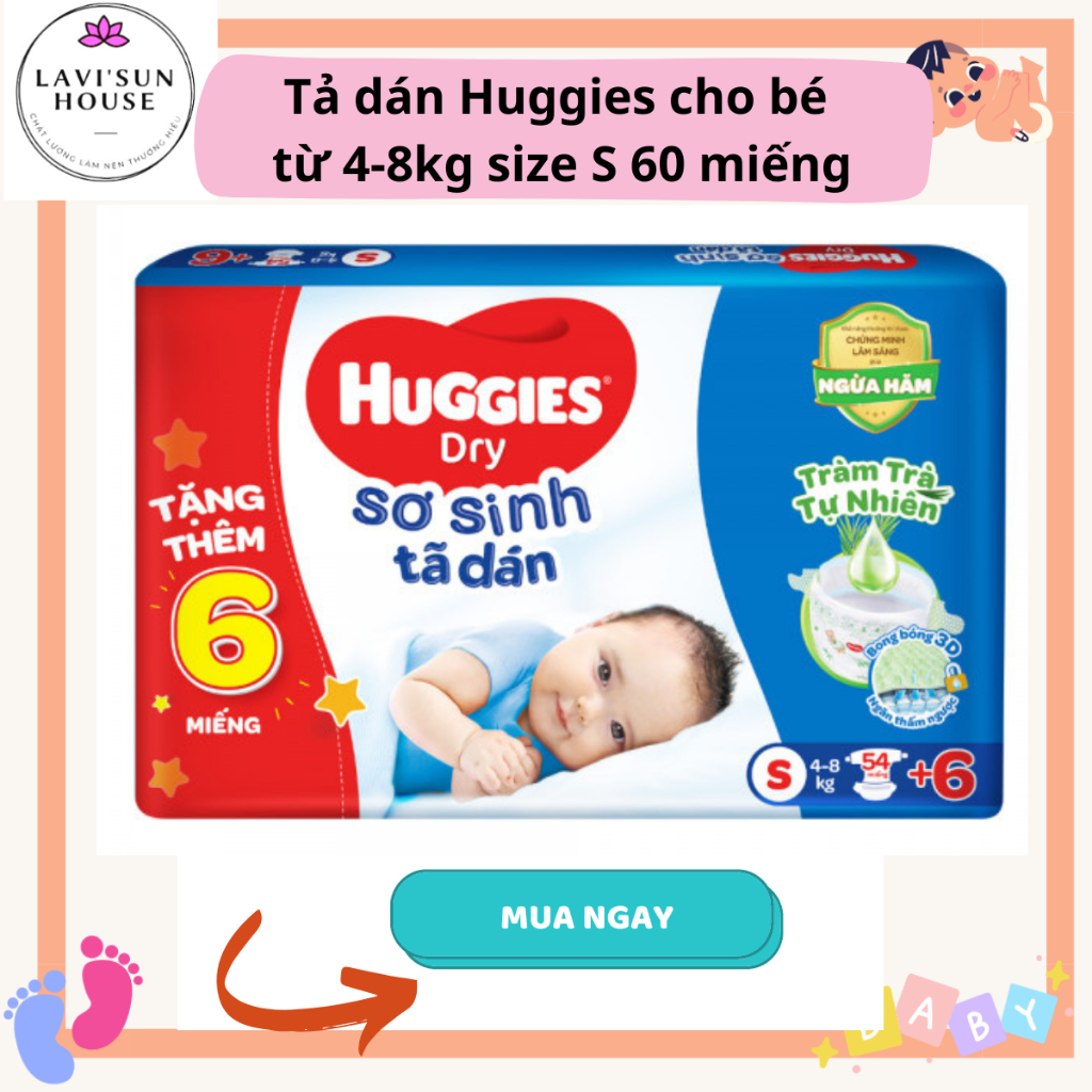 Bĩm dán Huggies  sơ sinh  cho bé 4-8kg tặng kèm thêm miếng,tã dán huggies s60miếng , s82 miếng mẫu tràm trà