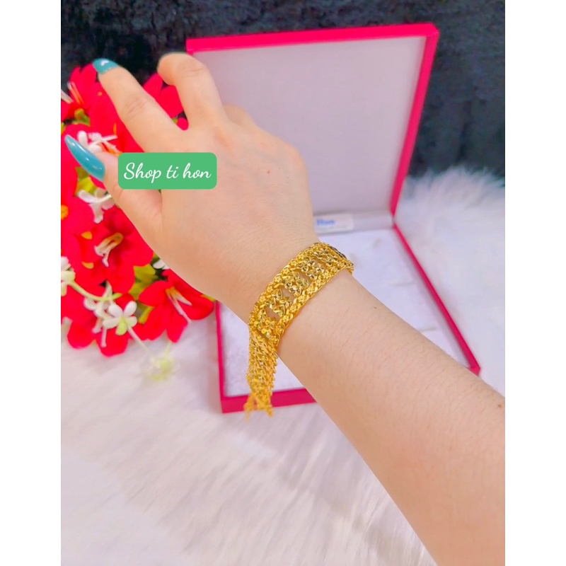 Lắc vảy cá chạm trái tim mạ vàng 24 cao cấp ( lắc 5 chỉ khoá chữ s mẫu mới về )