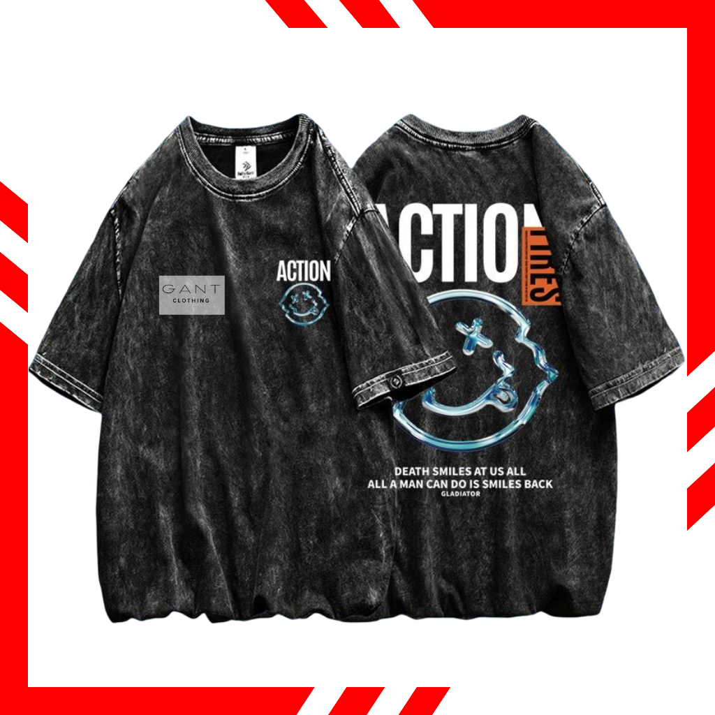 Áo thun unisex WASH đen Form rộng, áo phông loang tay lỡ GANT 100% Cotton - GS259