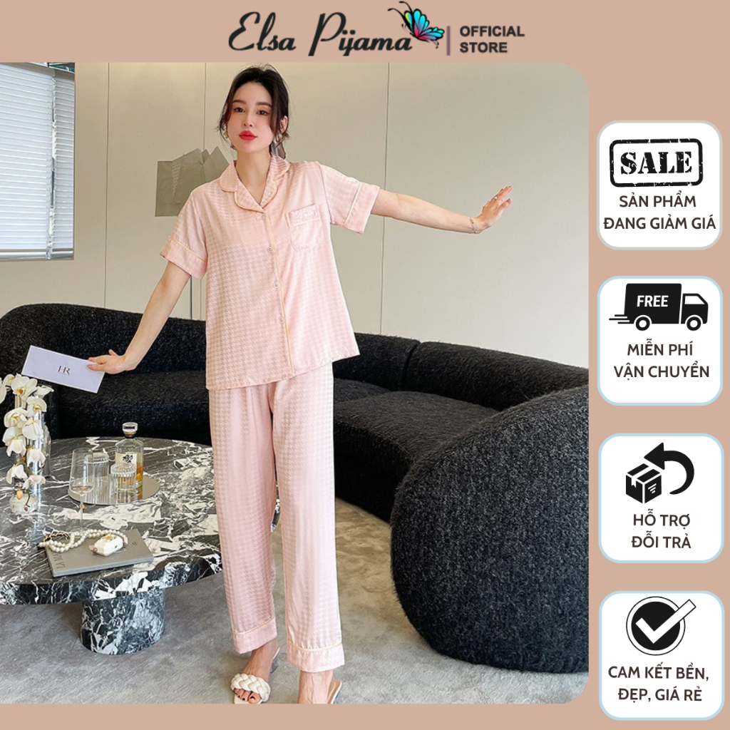 Bộ Lụa Mặc Nhà Pijama Nữ Cộc Tay Chất Lụa Cao Cấp Mát Mềm Mịn ELSA PIJAMA